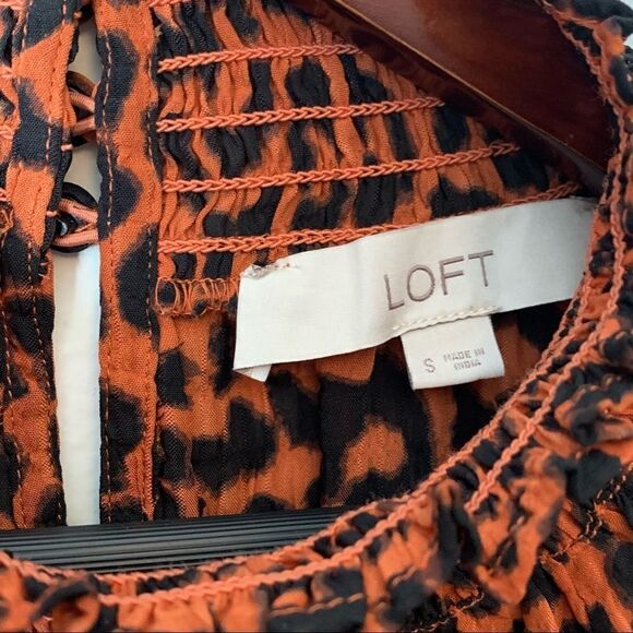 Loft Leopard Print Smock High Neck Long Sleeve Blouse - Picture 4 of 7